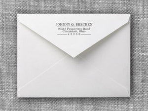 Johnny Rectangle Personalized Self Inking Return Address Stamp on Envelope
