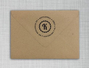 Baker Personalized Self Inking Round Return Address Stamp on envelope