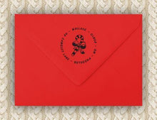 Candy Cane Personalized Self-inking Round Return Address Stamp on Envelope