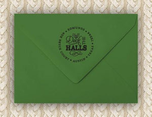 Deck the Halls Personalized Self-inking Round Return Address Stamp on Envelope