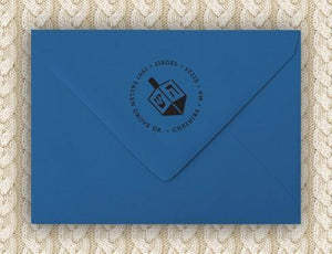 Dreidel Personalized Self-inking Round Return Address Stamp on Envelope