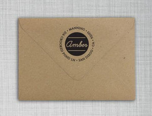 Amber Round Personalized Self Inking Return Address Stamp on Envelope