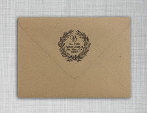 Baldwin Personalized Self Inking Round Return Address Stamp on envelope