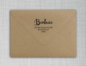 Beatrice Personalized Self-inking Round Return Address Stamp on Envelope
