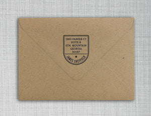 James Personalized Self-inking Round Return Address Stamp on Envelope
