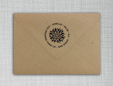 Janelle return address stamp design on envelope