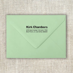 Kirk Rectangle Personalized Self Inking Return Address Stamp on Envelope