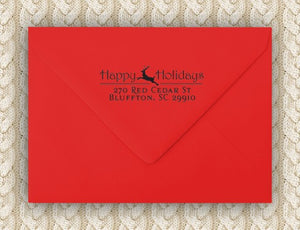 Prancer Holiday Rectangle Personalized Self Inking Return Address Stamp on Envelope