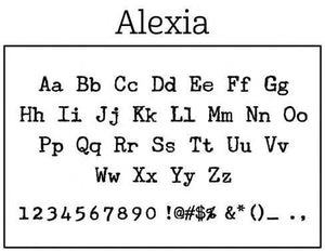Alexia Rectangle Personalized Self Inking Return Address Stamp font sample