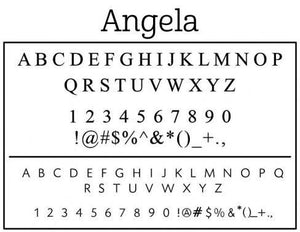 Angela Rectangle Personalized Self Inking Return Address Stamp font 