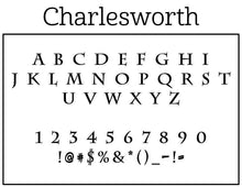 Charlesworth Rectangle Personalized Self Inking Return Address Stamp font 