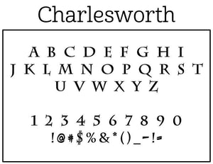 Charlesworth Rectangle Personalized Self Inking Return Address Stamp font 