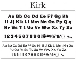 Kirk Rectangle Personalized Self Inking Return Address Stamp font 