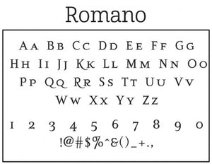 Romano Holiday Rectangle Personalized Self Inking Return Address Stamp font 