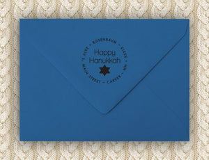Happy Hanukkah Personalized Self-inking Round Return Address Stamp on Envelope