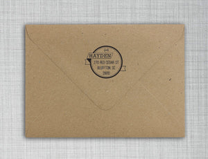 Hayden Personalized Self-inking Round Return Address Stamp on Envelope