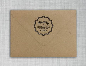 Hinckley Personalized Self-inking Round Return Address Stamp on Envelope