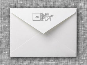 Leander Rectangle Personalized Self Inking Return Address Stamp on Envelope