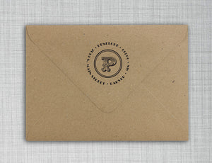 Penelope Personalized Self-inking Round Return Address Stamp on Envelope