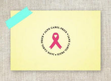 Awareness Ribbon Personalized Self Inking Round Return Address Stamp Pink and Grapefruit Ink