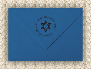 Star of David Personalized Self-inking Round Return Address Stamp on Envelope
