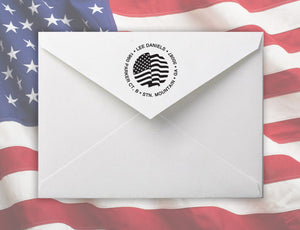 Flag Personalized Self-inking Round Return Address Stamp on Envelope