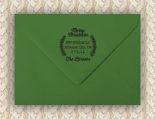 Winter Laurel Personalized Self-inking Round Return Address Stamp on Envelope