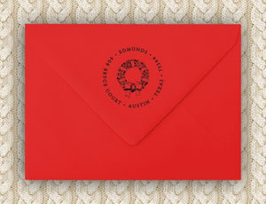 Holiday Wreath Personalized Self Inking Return Address Stamp on Envelope